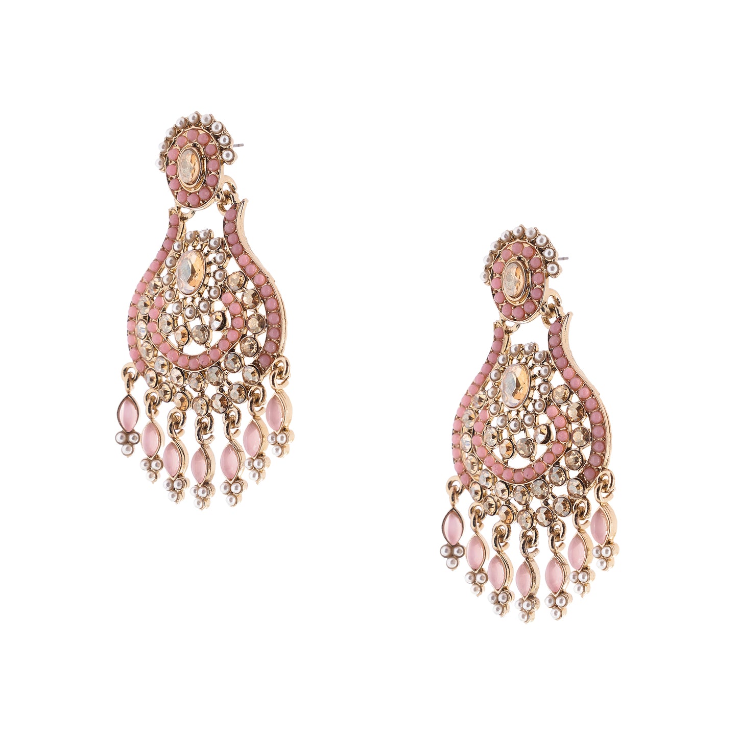 Gold Plated Light Pink Stone Chandbali Earrings For Women
