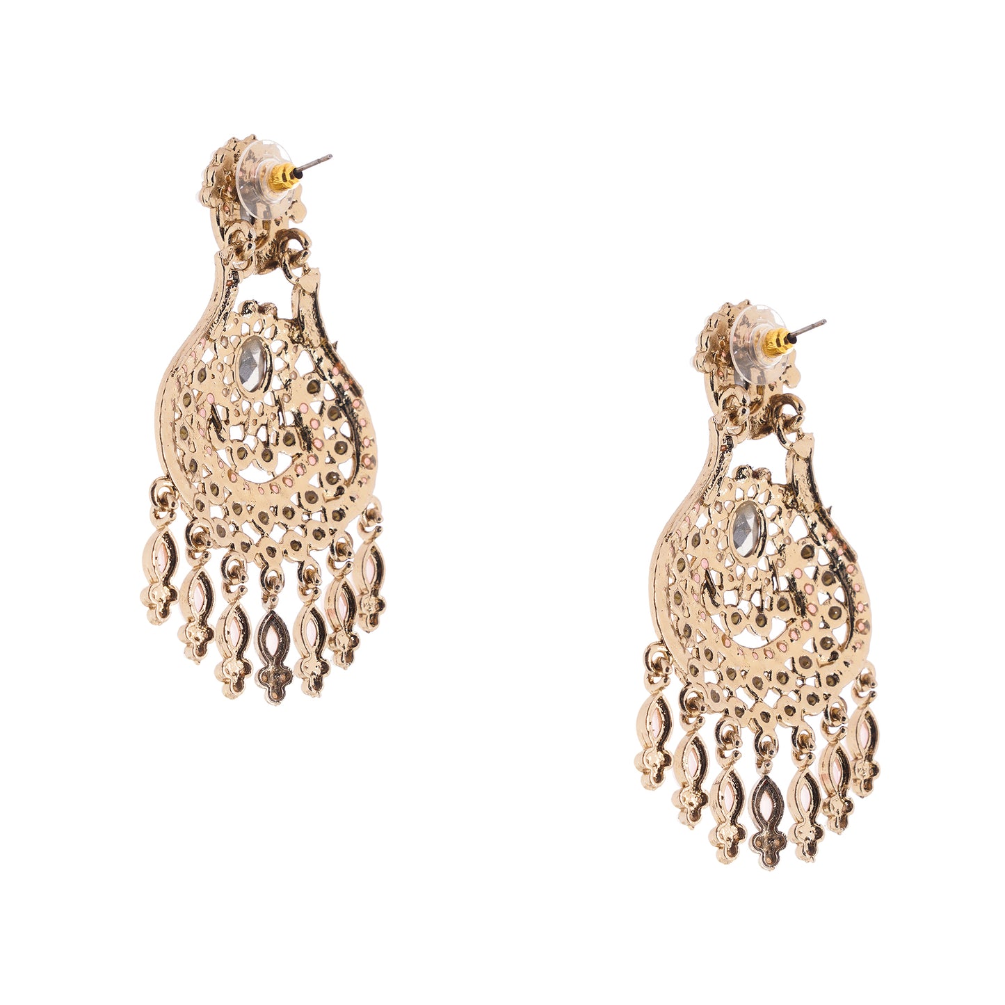 Gold Plated Light Pink Stone Chandbali Earrings For Women