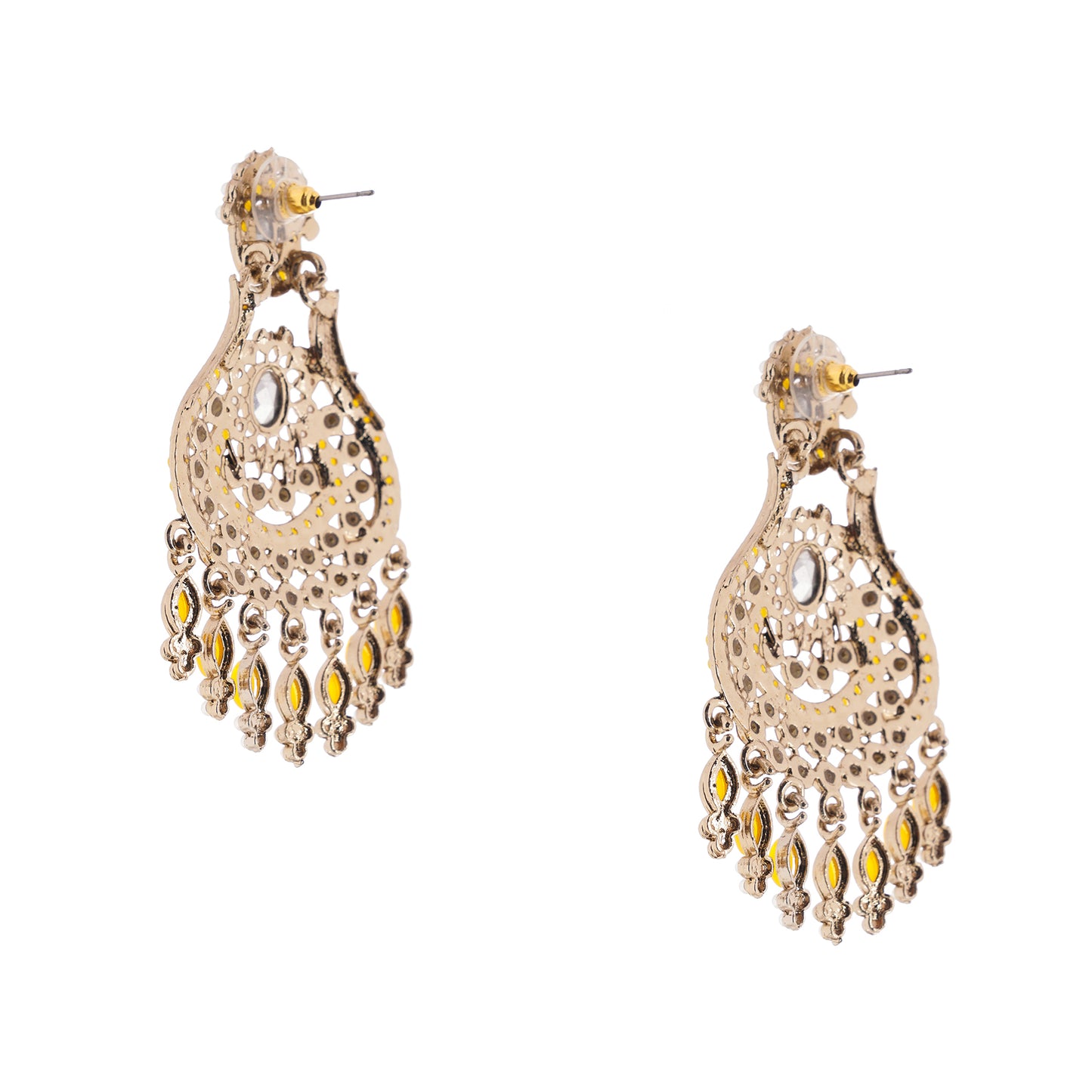 Gold Plated Yellow Stone Pearl Earrings For Haldi Ceremony