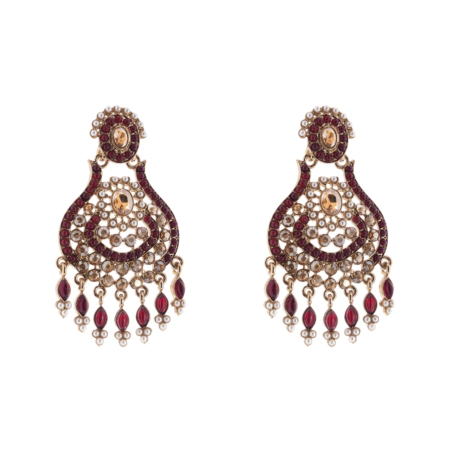 Clustertrend Gold Plated Marron Stone With Pearl Earings For Women