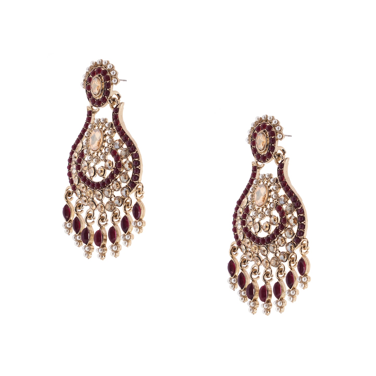 Clustertrend Gold Plated Marron Stone With Pearl Earings For Women