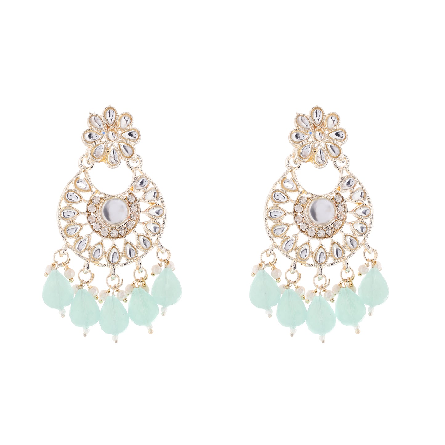 Clustertrend Gold Plated Light Green Pearl Floral Design Earrings