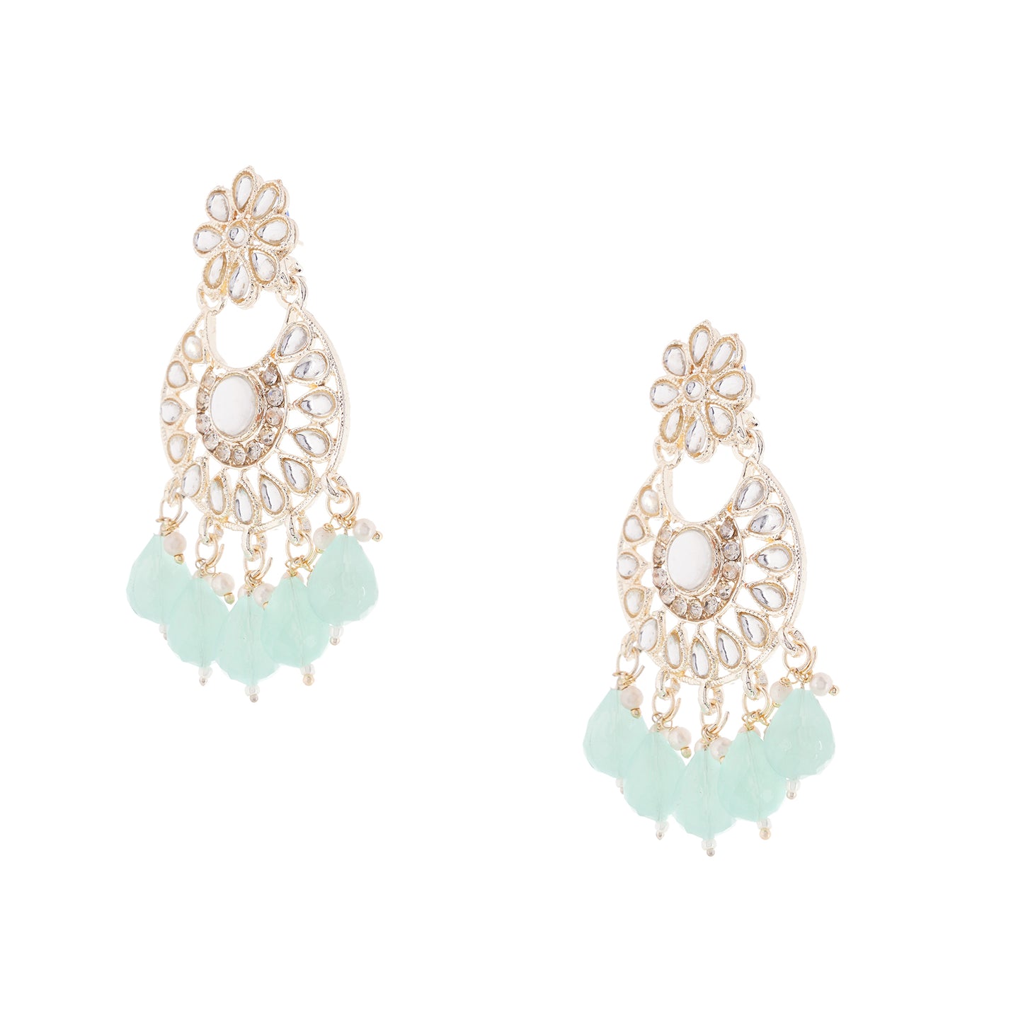 Clustertrend Gold Plated Light Green Pearl Floral Design Earrings
