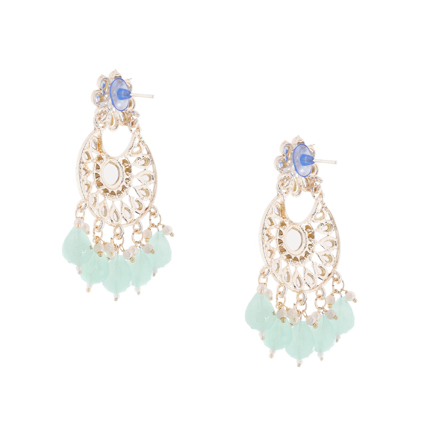 Clustertrend Gold Plated Light Green Pearl Floral Design Earrings