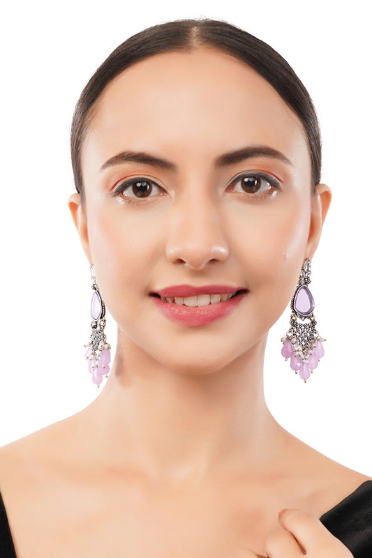 Clustertrend Oxidised Silve Light Purple Crystal Earrings For Women