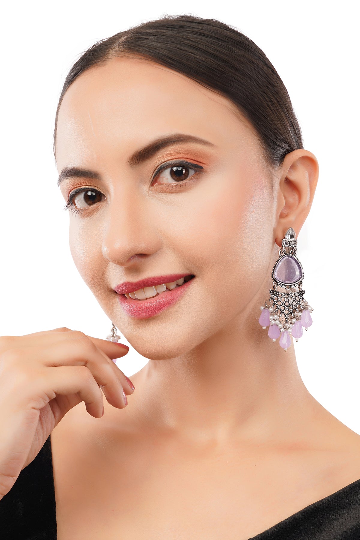Clustertrend Oxidised Silve Light Purple Crystal Earrings For Women