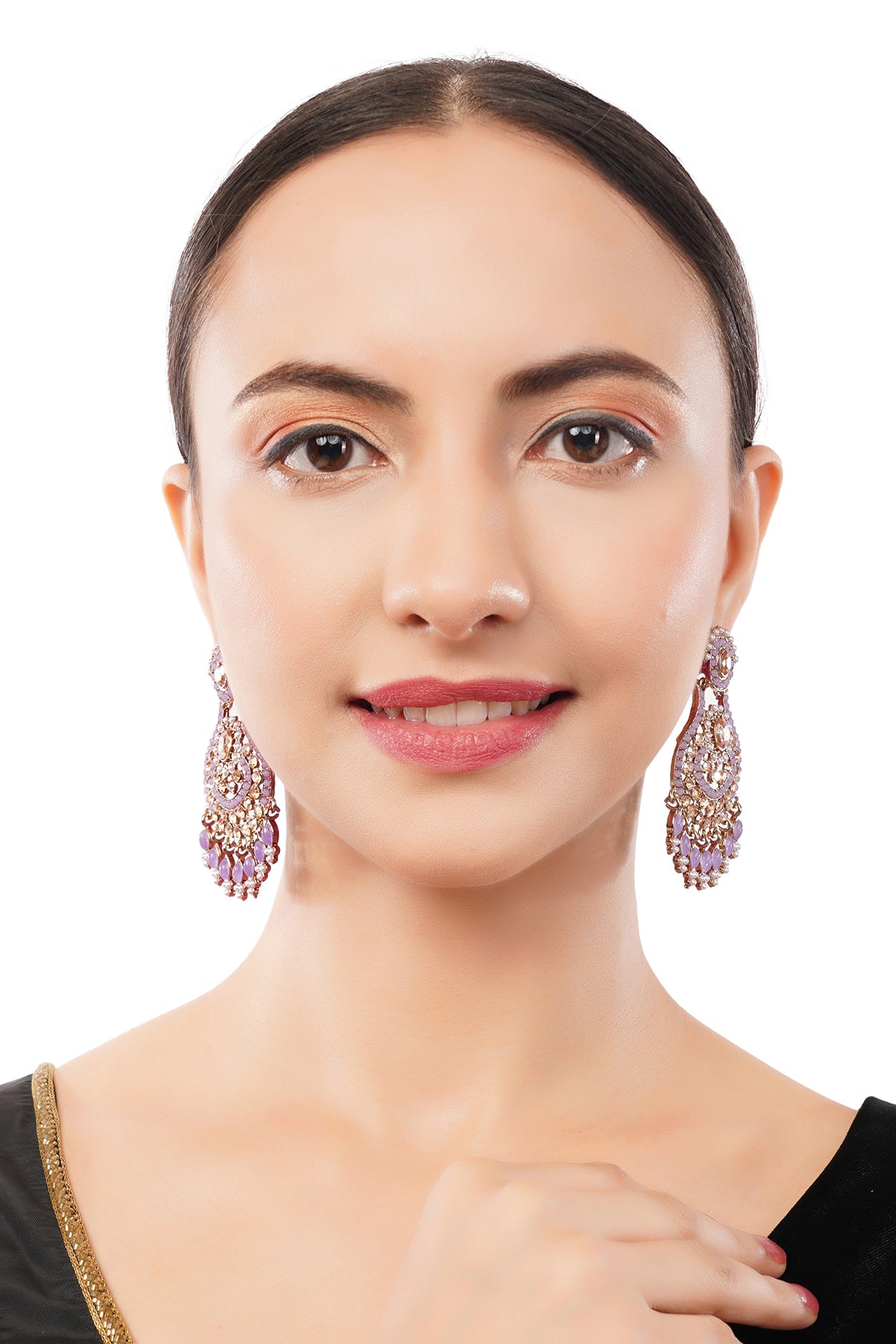 Traditional Gold Plated Purple And White Stone Pearl Earrings