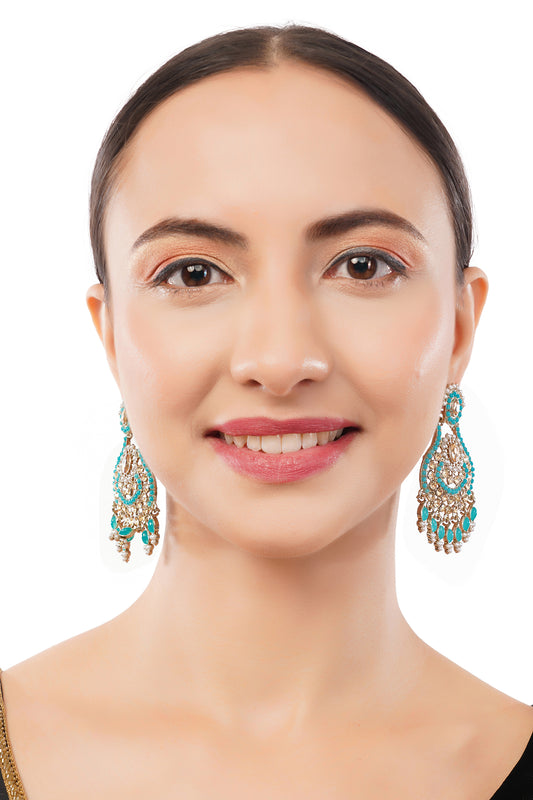 Elegant Gold turquoise Blue Stone Pearl Earrings For Wedding