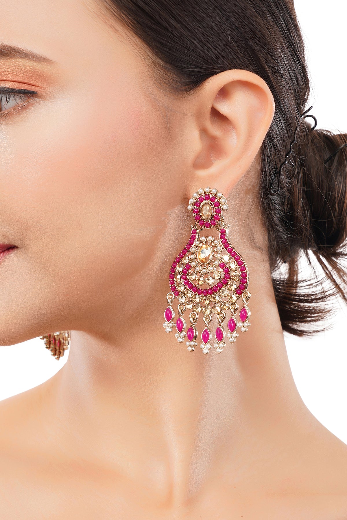 Clustertrend Traditional Gold Plated Pink Stone Earrings