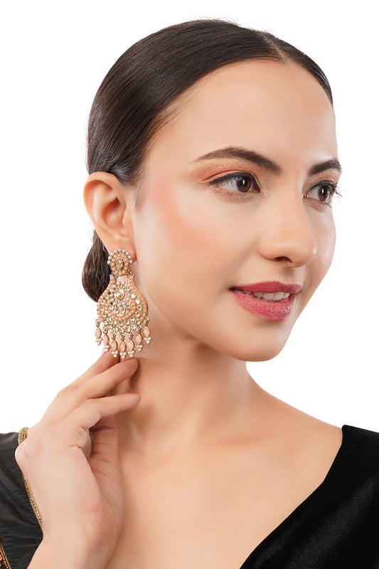 Traditional Gold Plated Peach Stone Pearl Earrings For Women