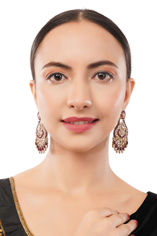 Clustertrend Gold Plated Marron Stone With Pearl Earings For Women