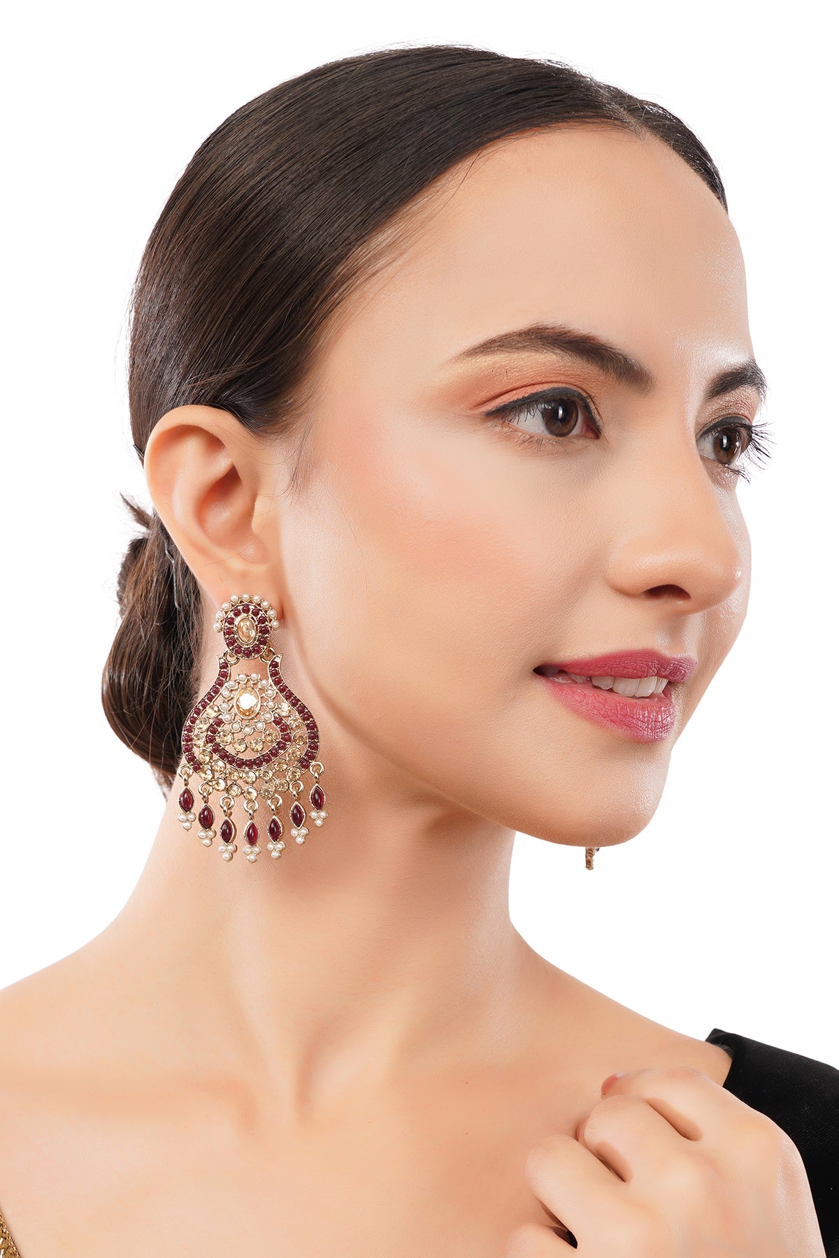 Clustertrend Gold Plated Marron Stone With Pearl Earings For Women