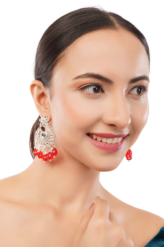 Gold Plated Red Pearl Earrings For Women