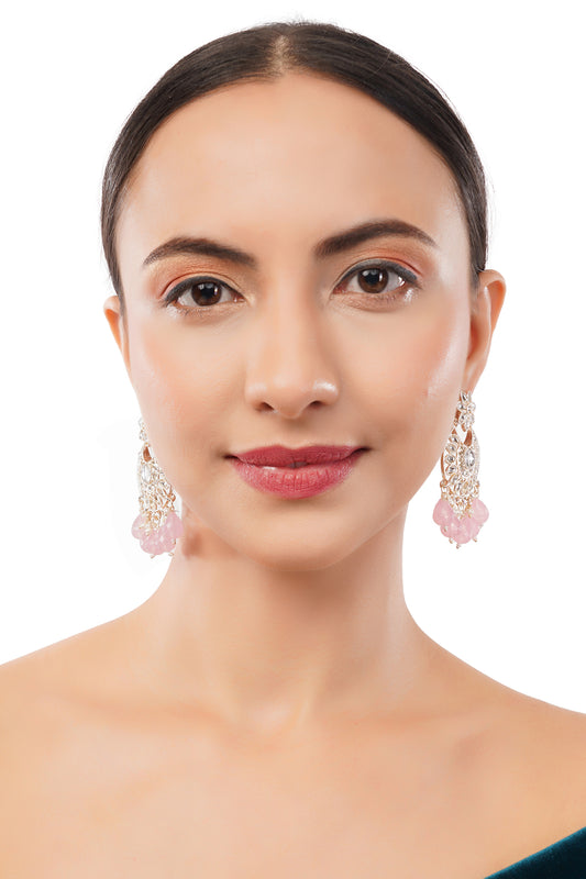 Ethnic Light Pink Pearl Stone Earrings For Women