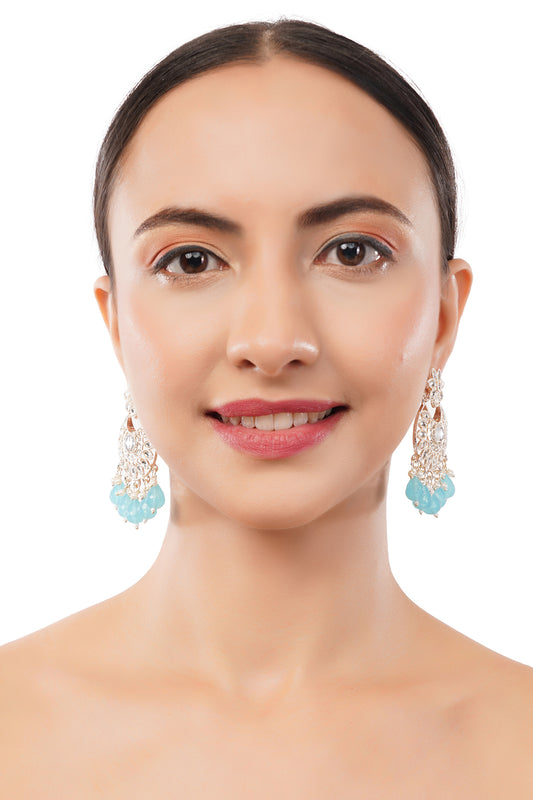 Traditional Turquiose Blue Pearl Diamond Earrings