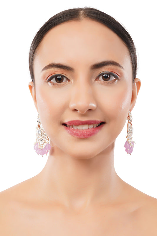 Gold Plated Purple Pearl And Stone Earrings For Women
