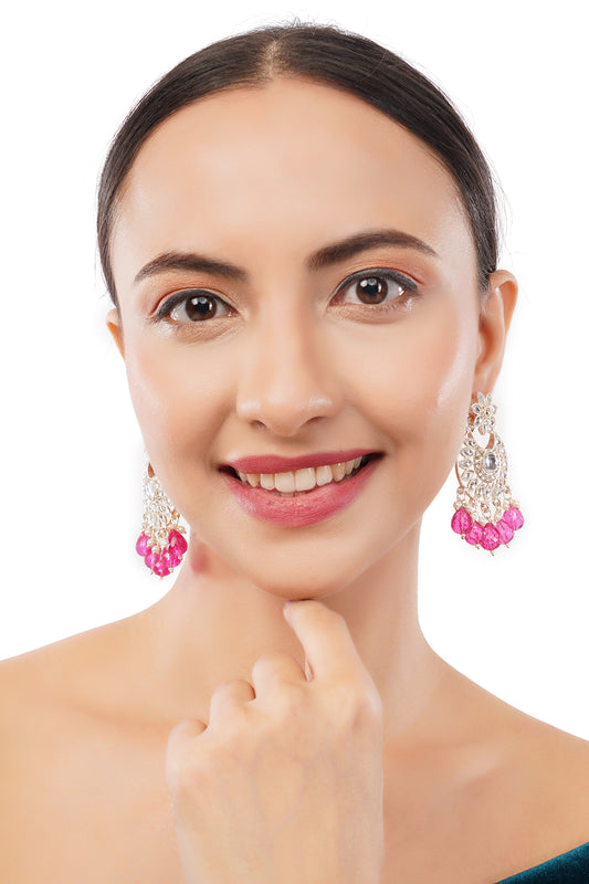 Gold Plated Magenta Pearl Drop Earrings For Women