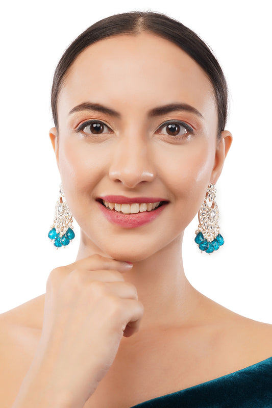 Ethnic Gold Plated Blue Pearl Earrings For Women
