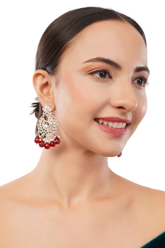 Gold Plated Maroon Pearl Earrings For Wedding