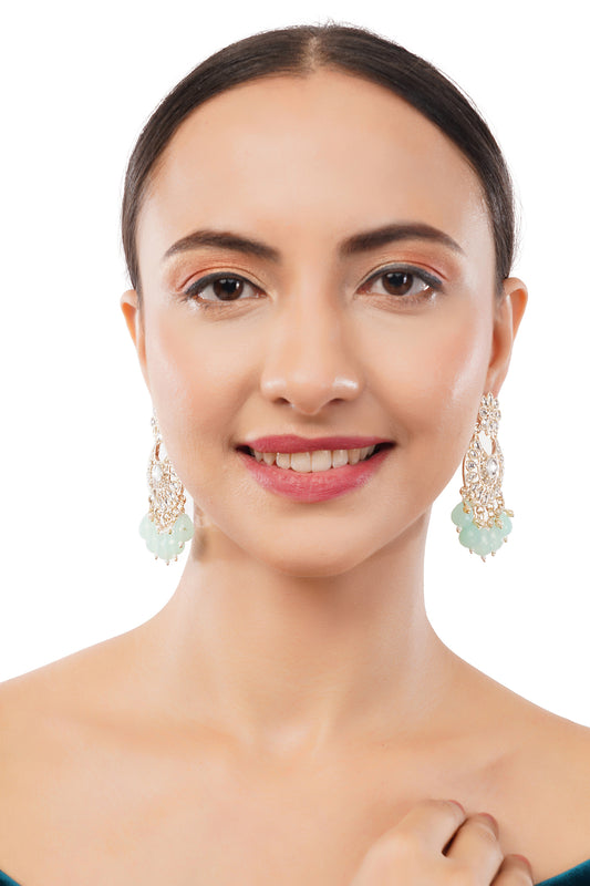 Gold Plated Light Green Pearl Earrings For Women