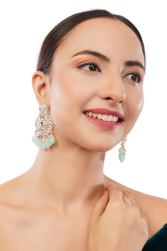 Clustertrend Gold Plated Light Green Pearl Floral Design Earrings