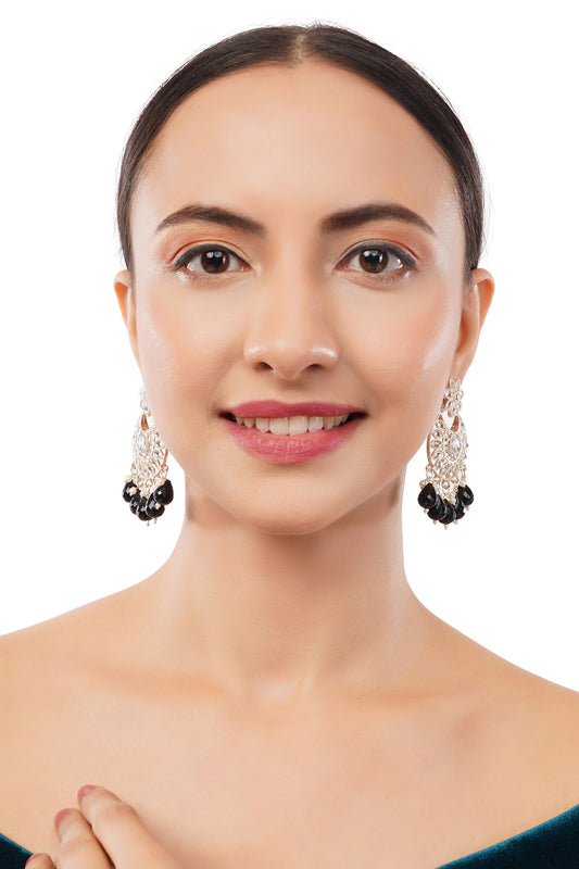 Gold Plated Black Stone Earrings For Women