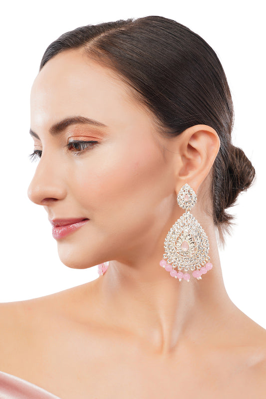 Gold Plated Pink Stone Long  Earrings For Women