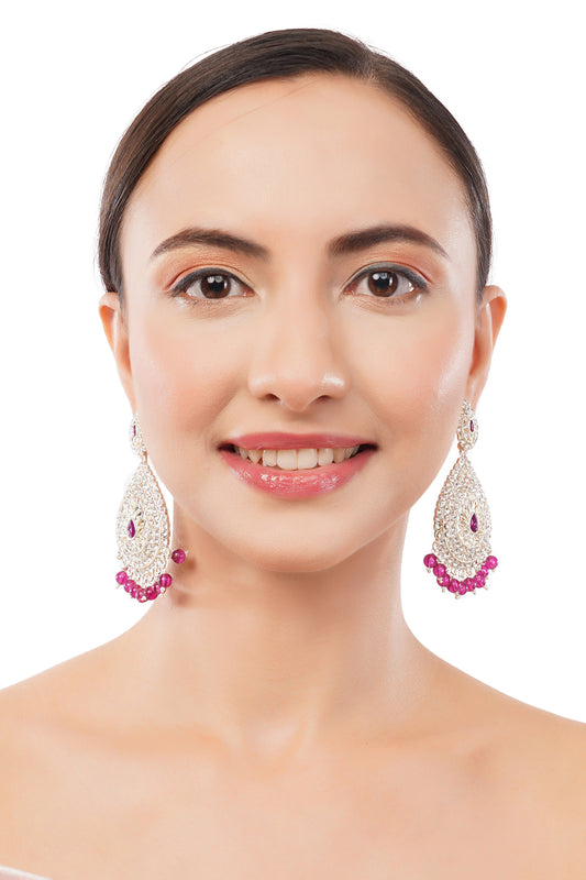 Gold Plated Pink Pearl Diamond Earrings For Women