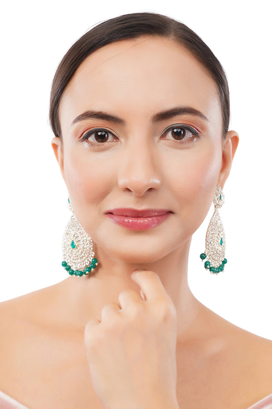 Traditional Green Pearl Long Earrings For Women