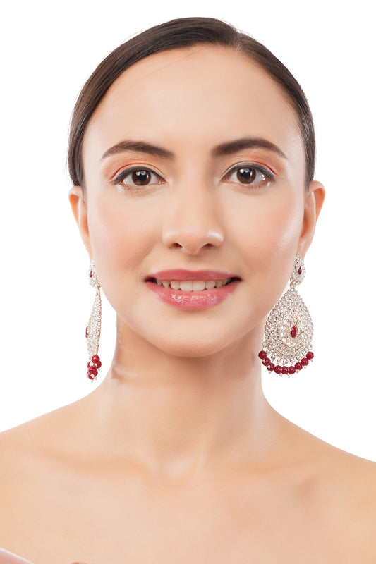 Gold Plated Maroon Pearl Long Earrings For Women