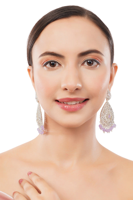 Ethnic Purple Stone Long Earrings For Party
