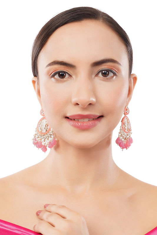 Ethnic Pink Kundan Pearl Earrings For Women