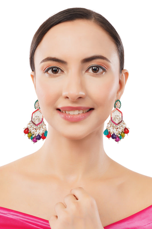Gold Plated Multicolour Pearl Earrings For Women