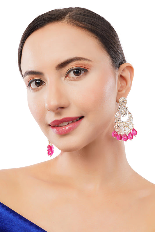 Traditional Pink Pearl Kundan Earrings For Women