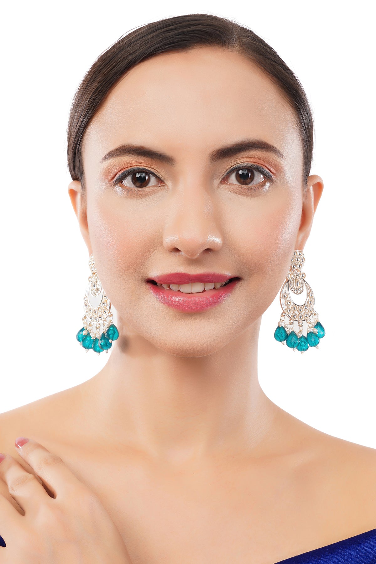 Gold Plated Aqua Green Pearl Earrings For Women
