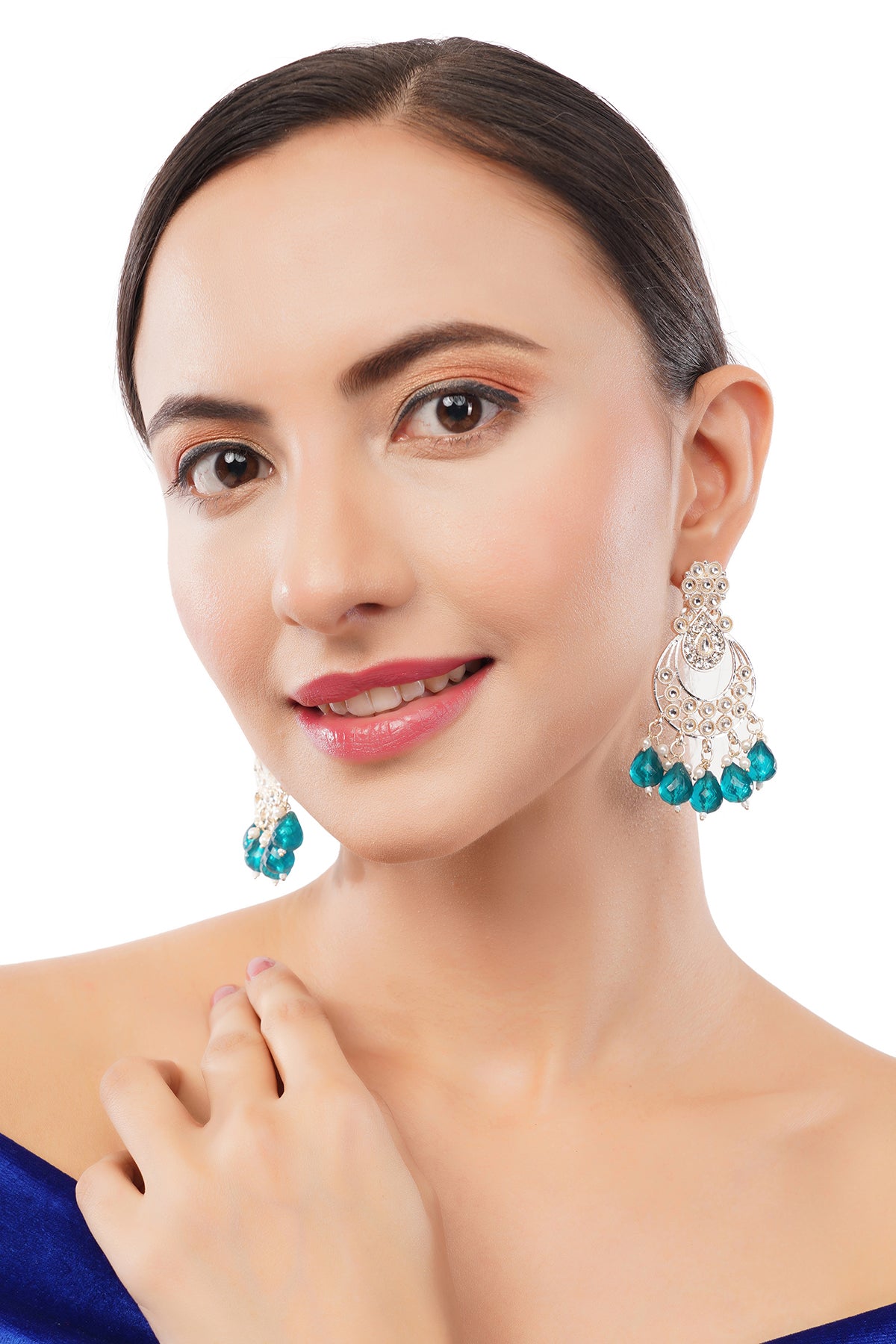 Gold Plated Aqua Green Pearl Earrings For Women