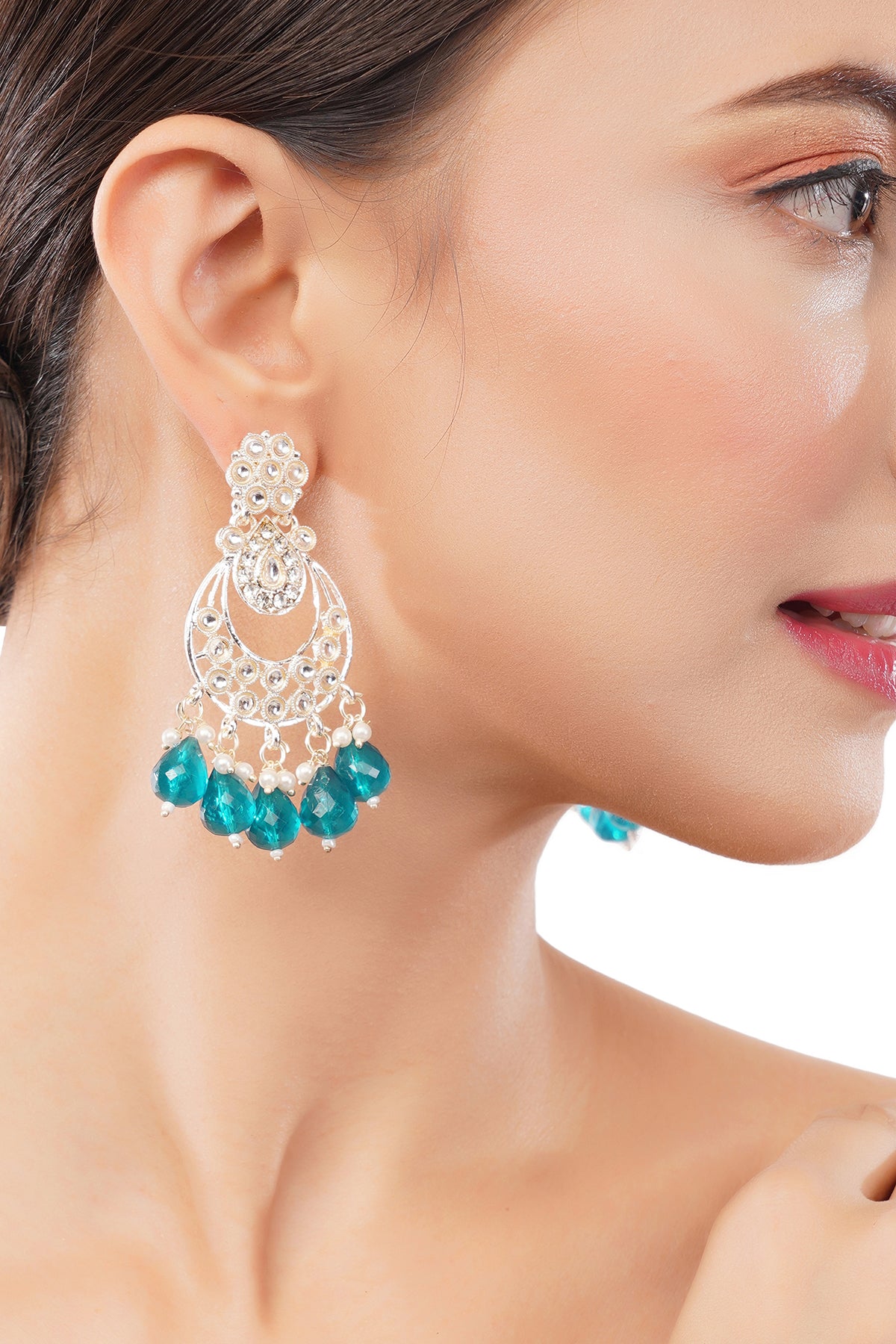 Gold Plated Aqua Green Pearl Earrings For Women