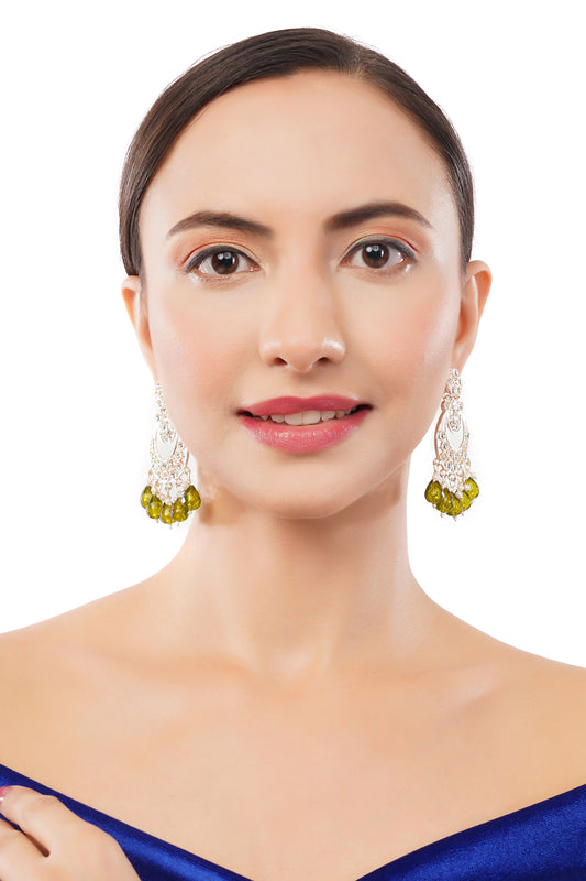 Gold Plated Green Pearl Kundan Earrings For Women