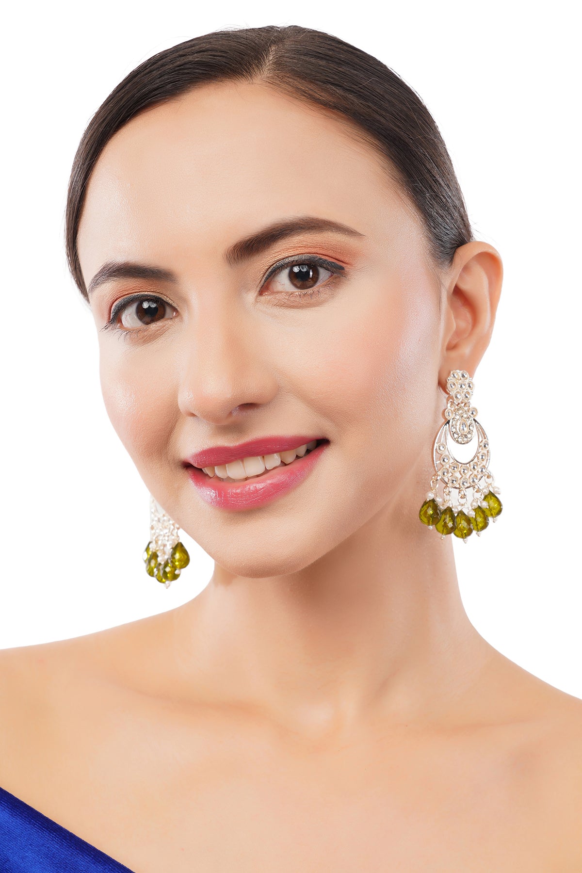 Gold Plated Green Pearl Kundan Earrings For Women