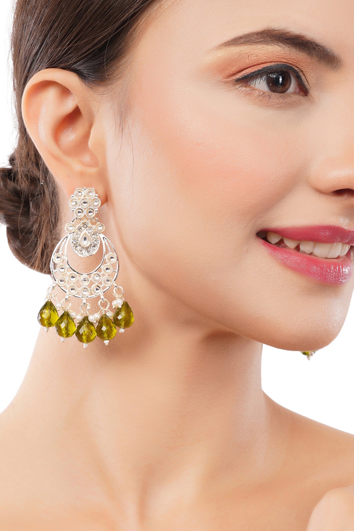 Gold Plated Green Pearl Kundan Earrings For Women