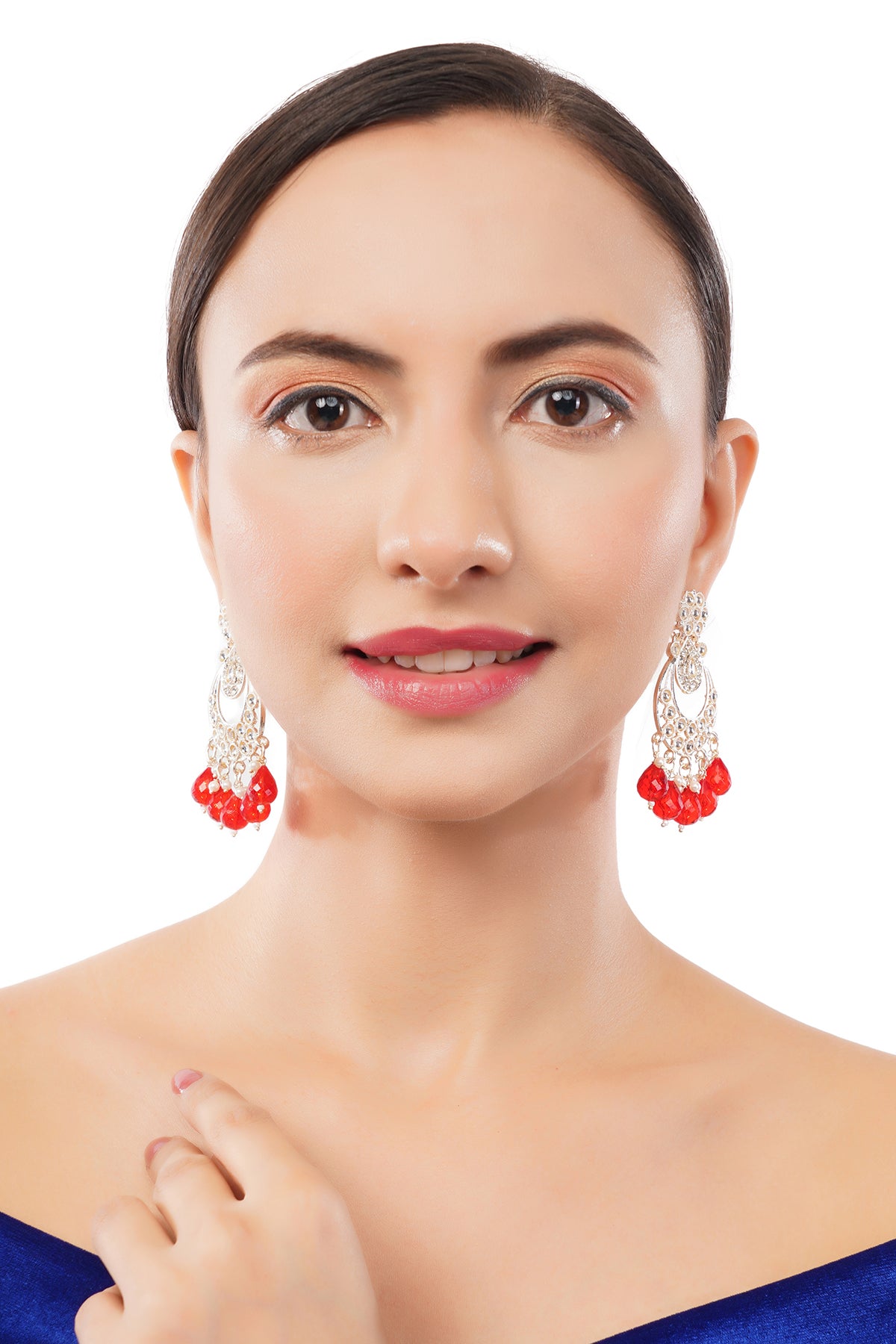 Ethnic Red Pearl Kundan Drop Earrings For Women