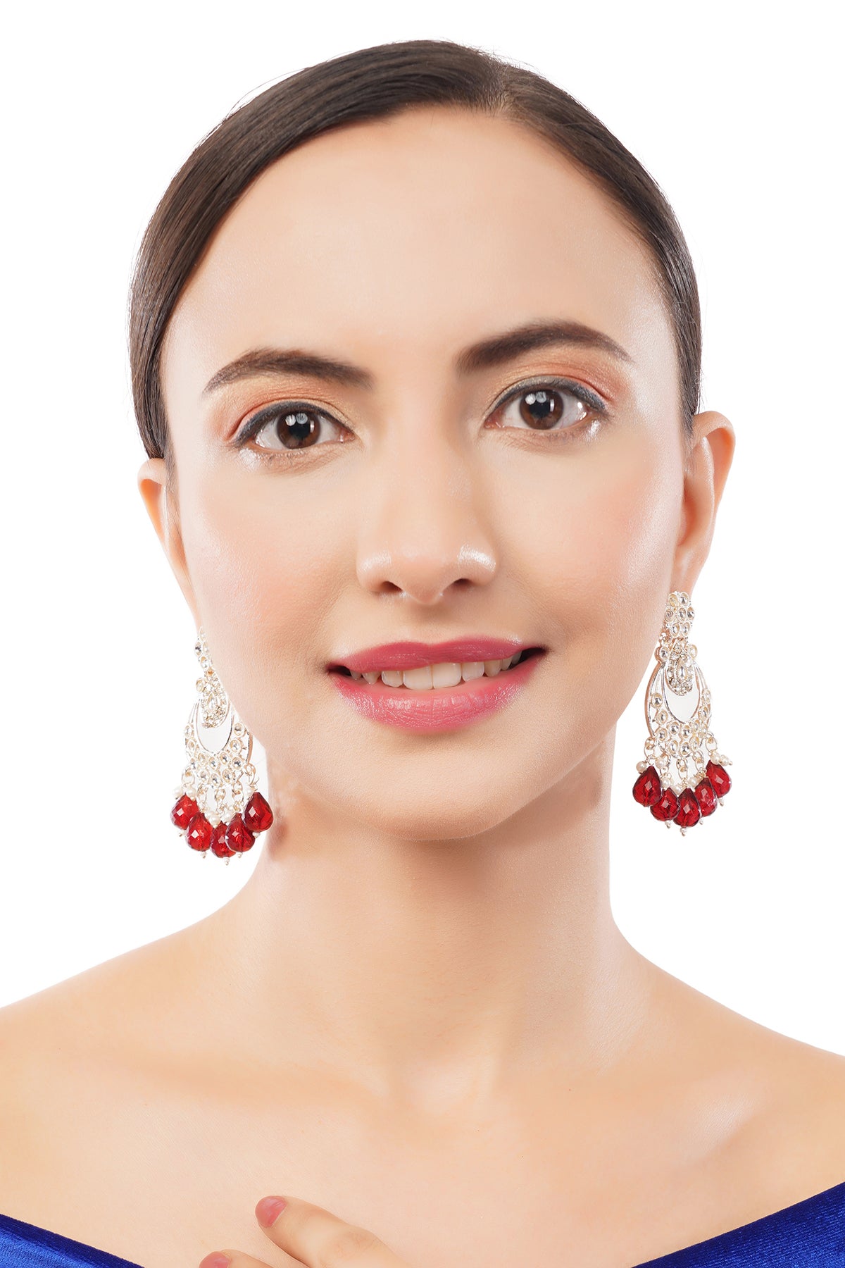 Maroon Pearl Gold Plated Kundan Earrings