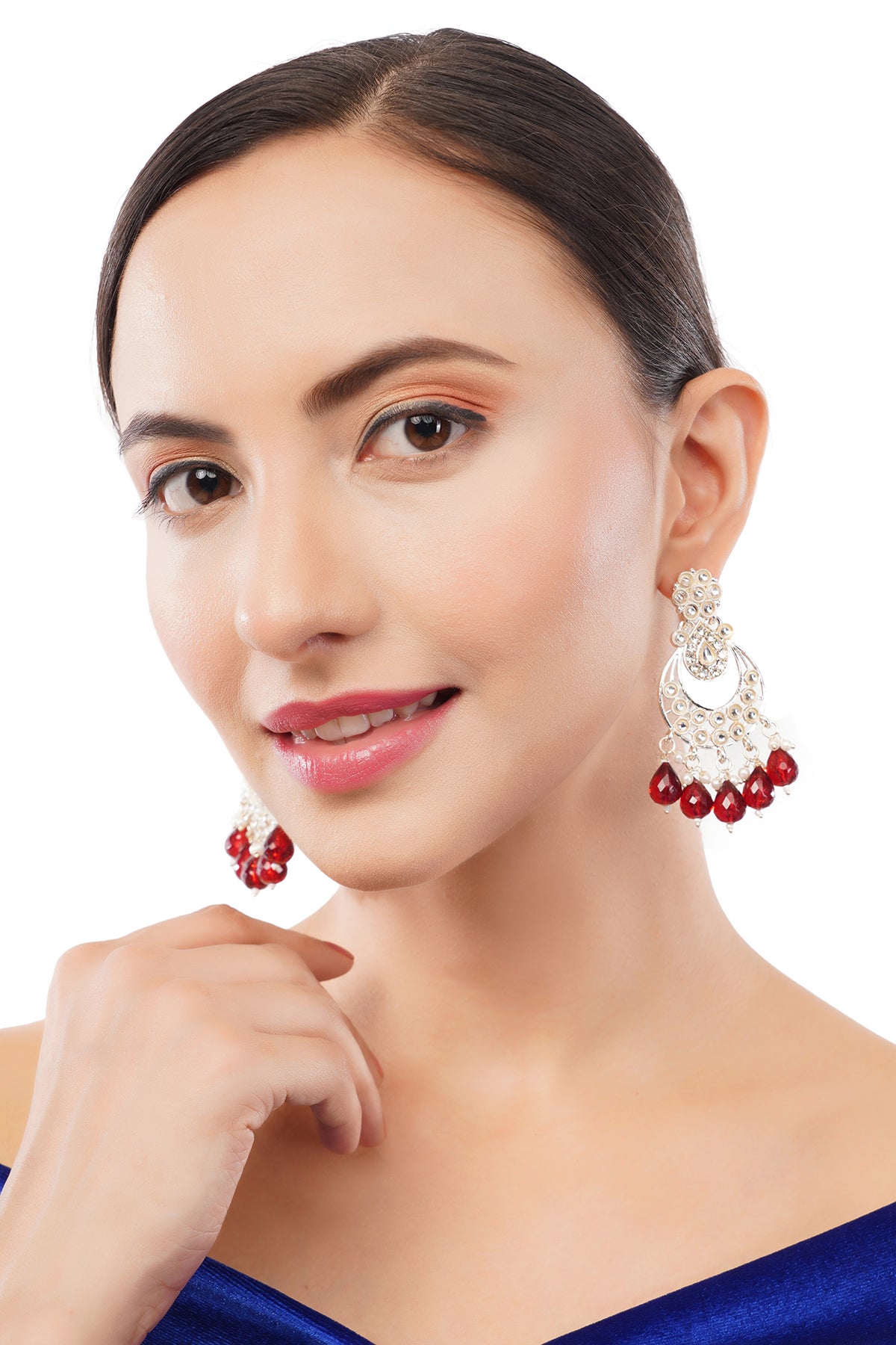 Maroon Pearl Gold Plated Kundan Earrings