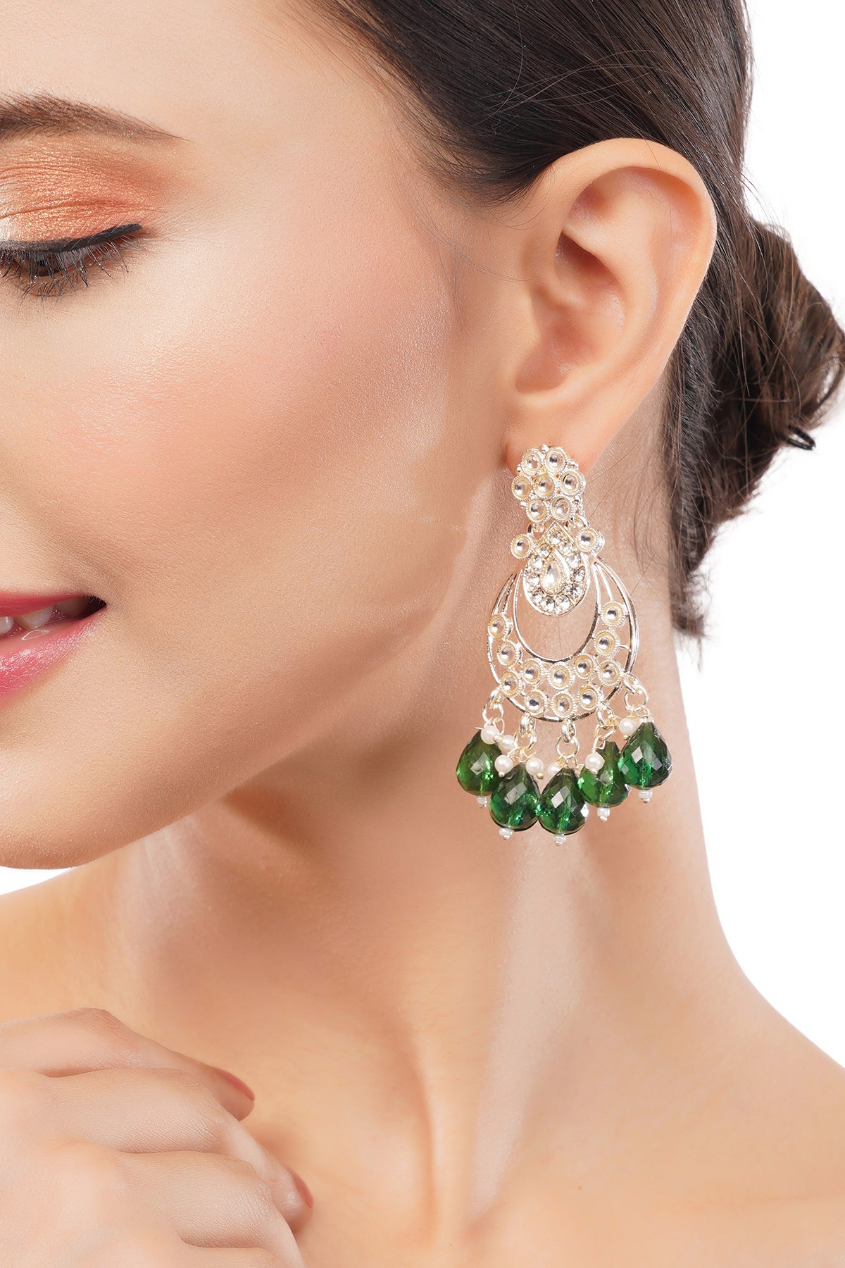 Gold Plated Green Kundan Pearl Earring For Women