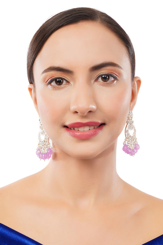 Gold Plated Light Purple Pearl Drop Earrings