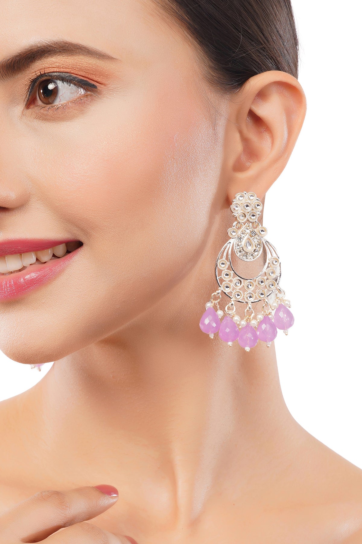 Gold Plated Light Purple Pearl Drop Earrings