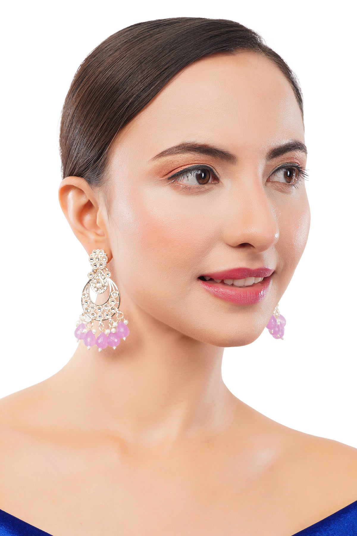 Gold Plated Light Purple Pearl Drop Earrings