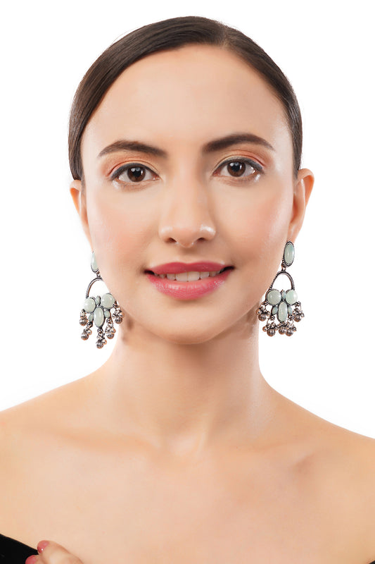 German Silver Light Green Stone Earrings For Women