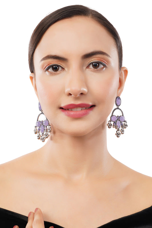 German Silver Purple Stone Drop Earrings
