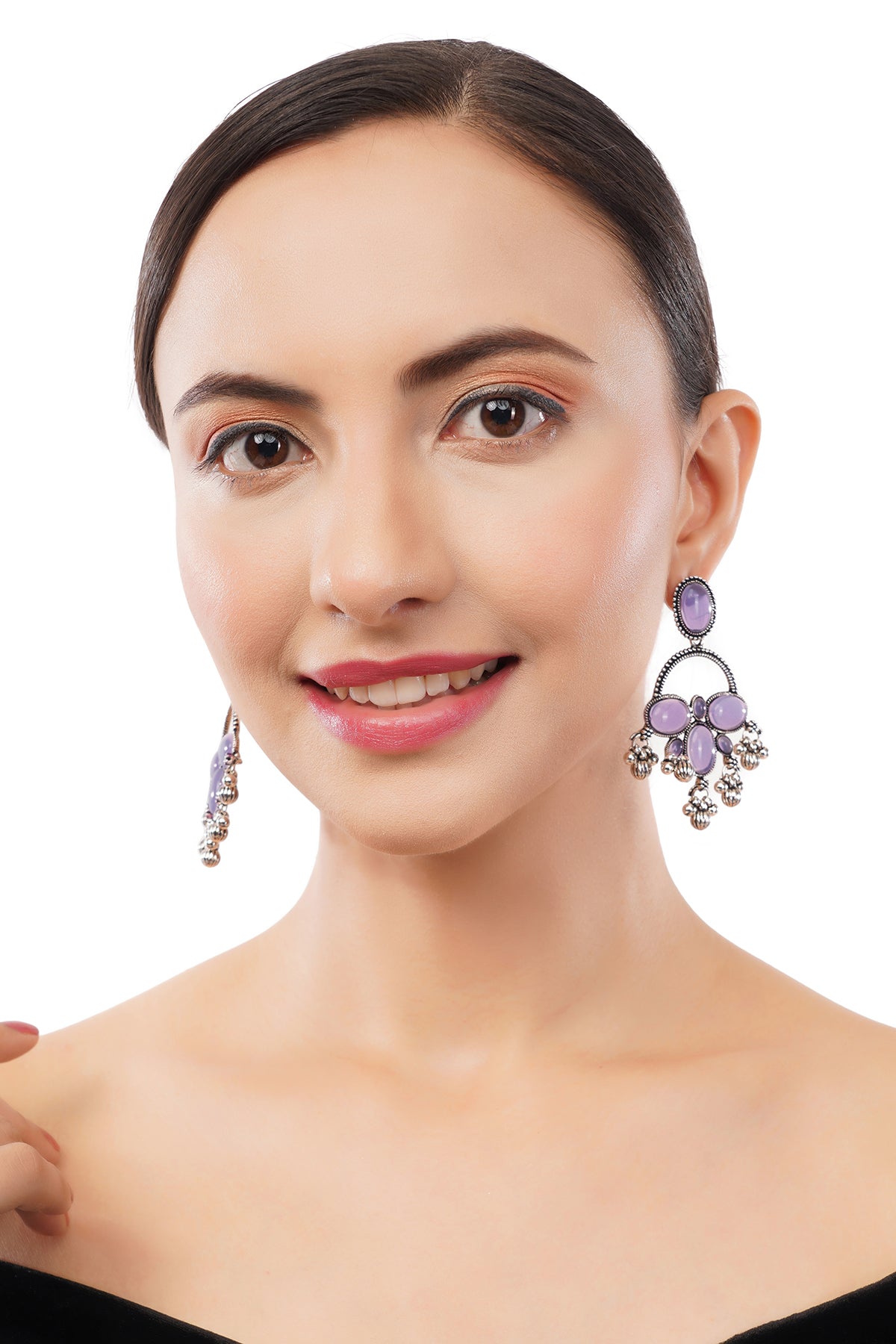 German Silver Purple Stone Drop Earrings